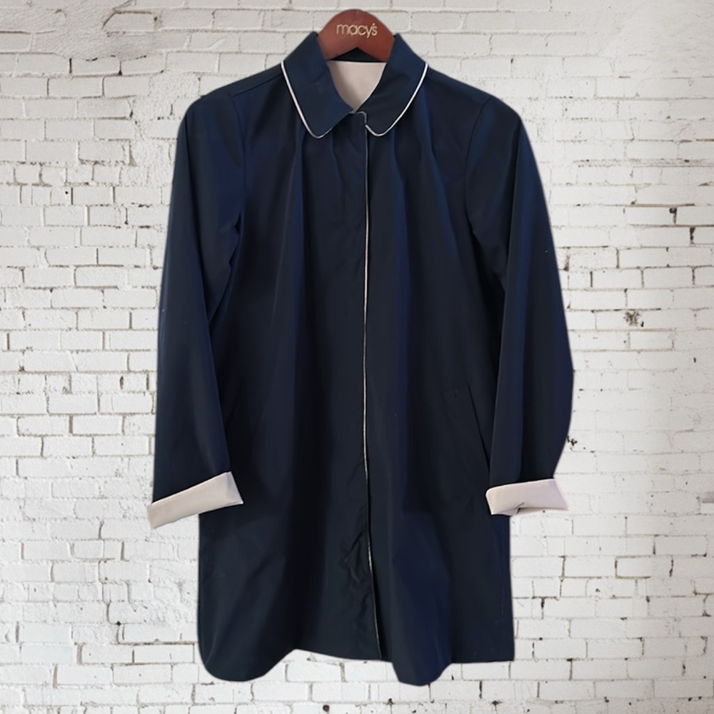 J. Jill Reversible Raincoat Trench Coat, dark navy and tan